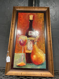 Framed wine and pear still life wall art
