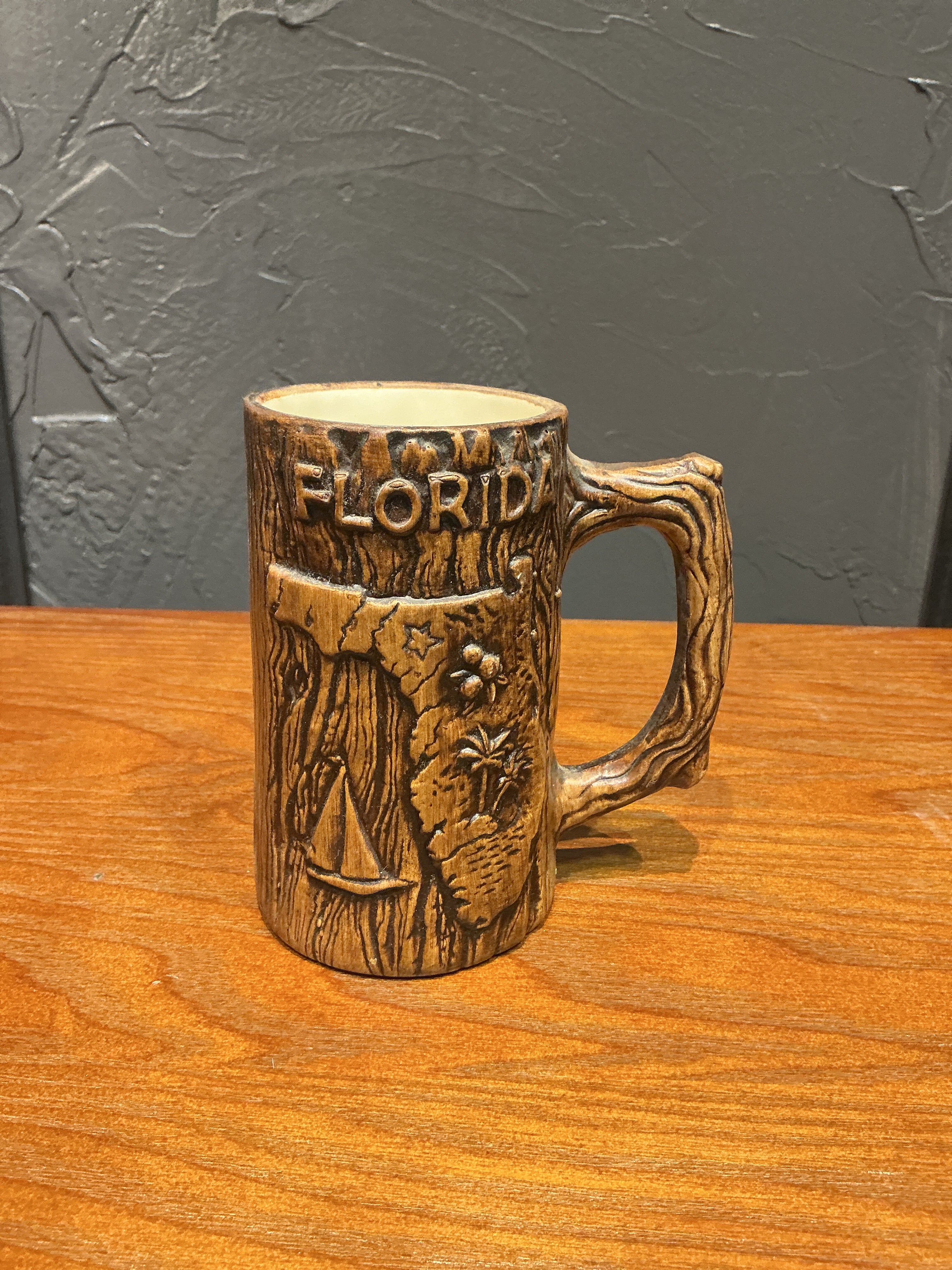Vintage Florida souvenir faux wood mug