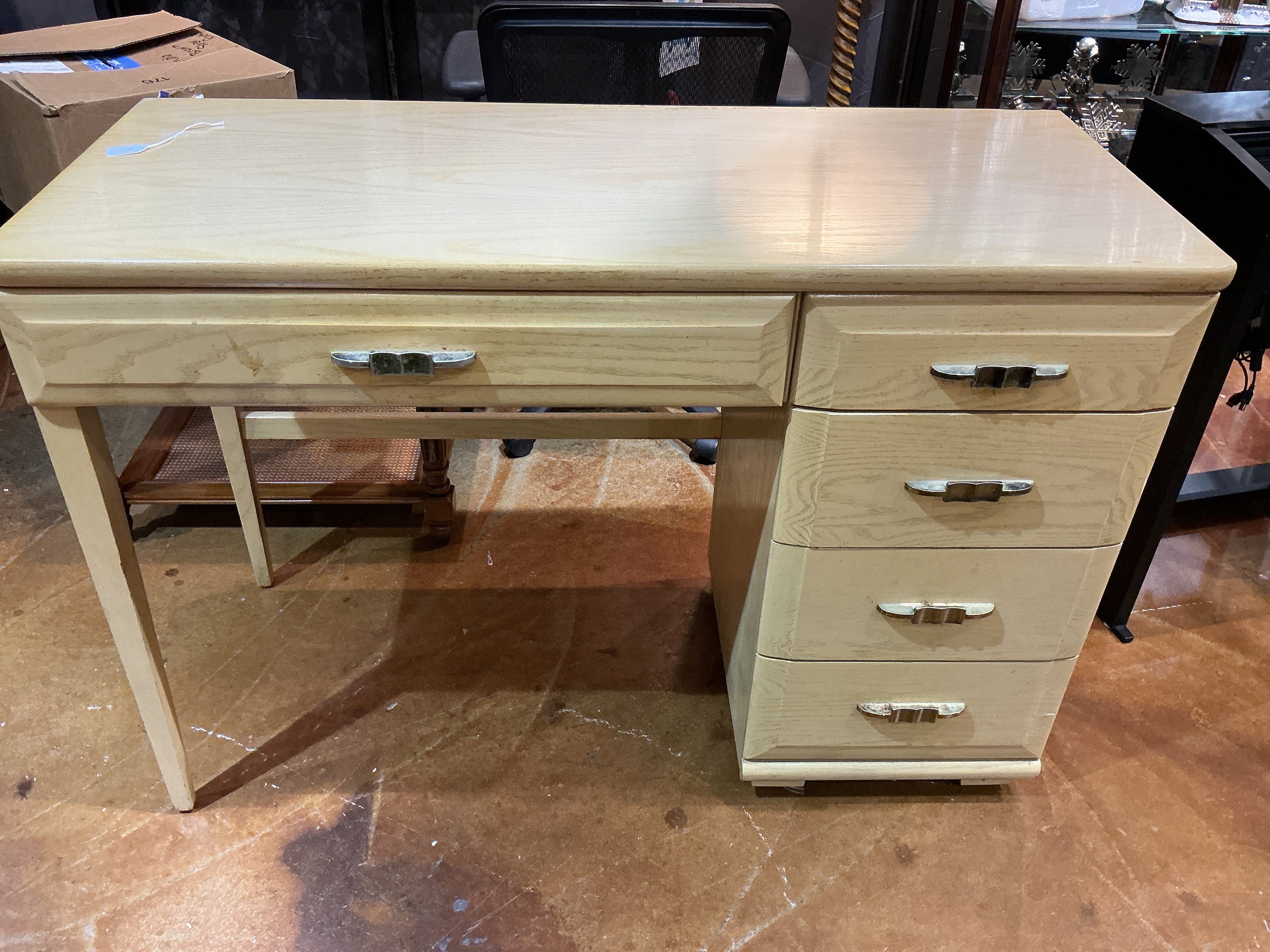 Vintage blonde wood executive desk