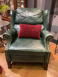 Traditional, green, leather nail head, accent lounge chair