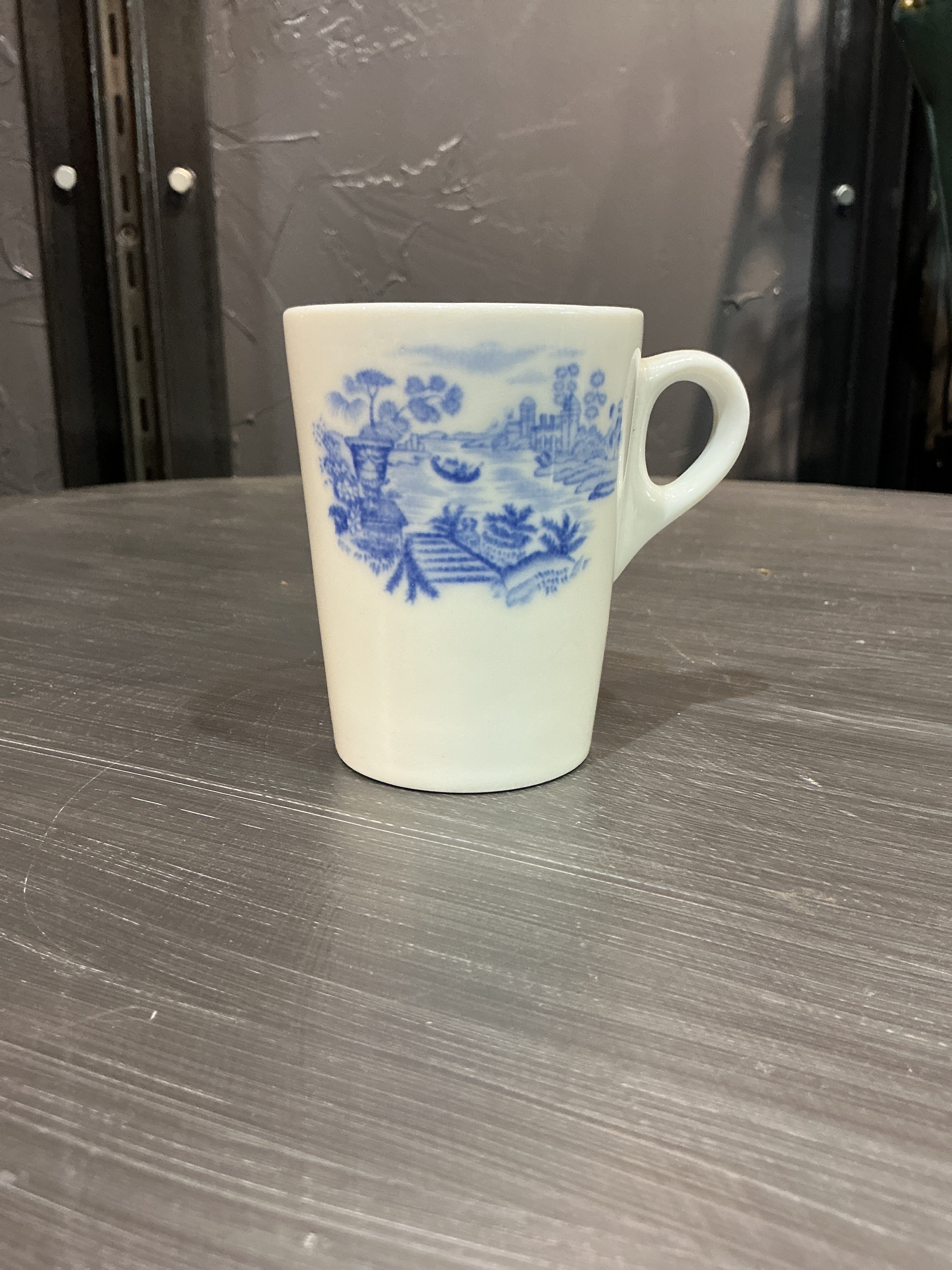 Vintage blue and white scenic porcelain demitasse cup