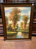 Large framed autumn river landscaping painting