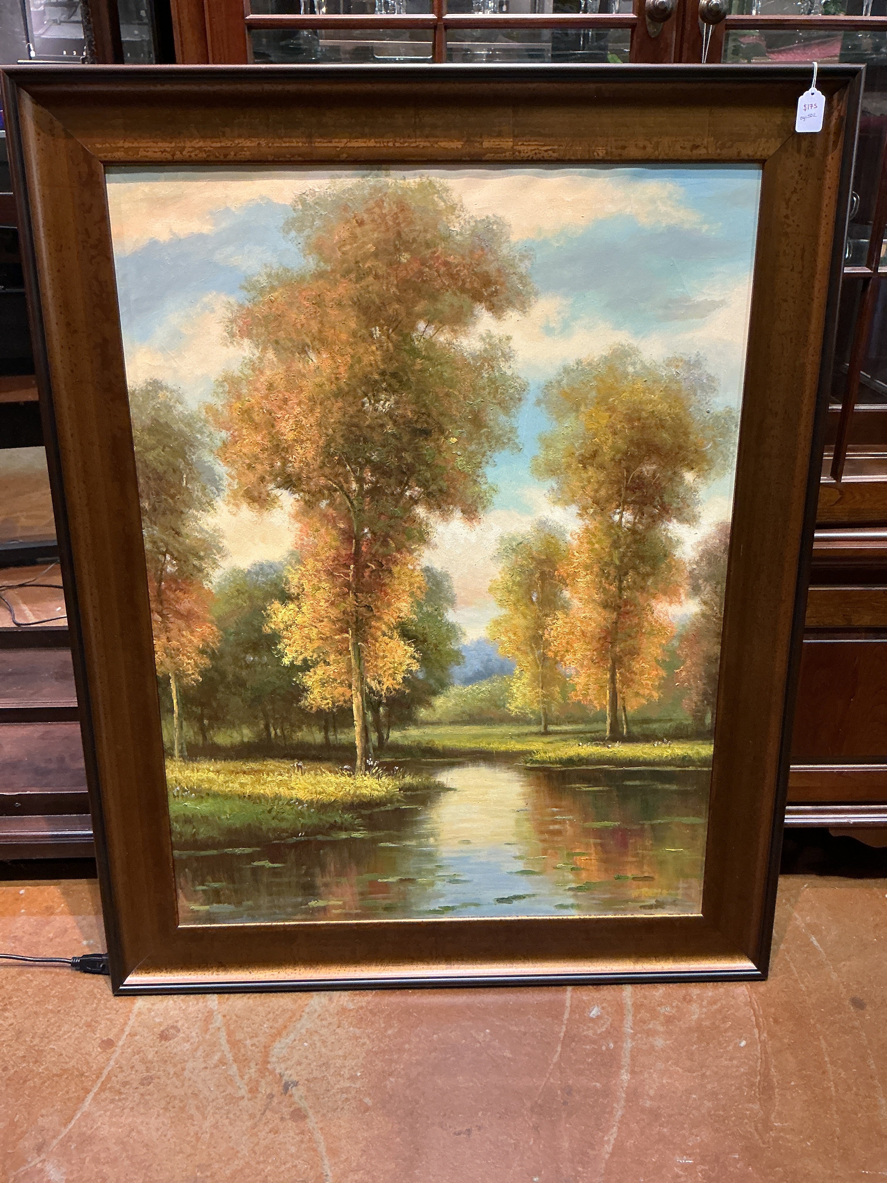 Large framed autumn river landscaping painting